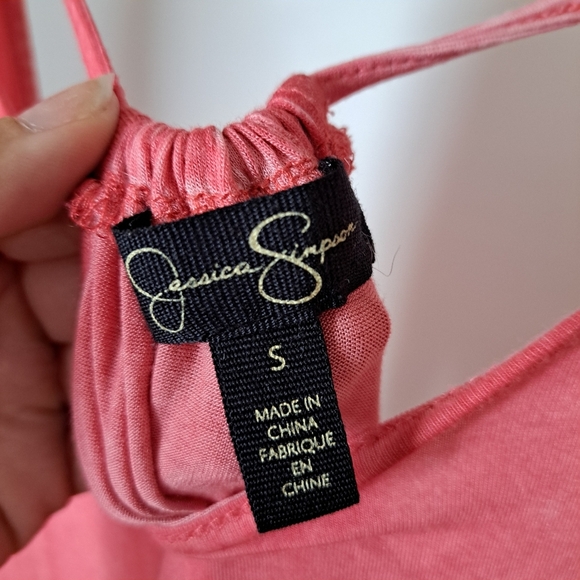 Jessica Simpson | Pink acid wash open cross back cropped sleeve shirt - Picture 12 of 13